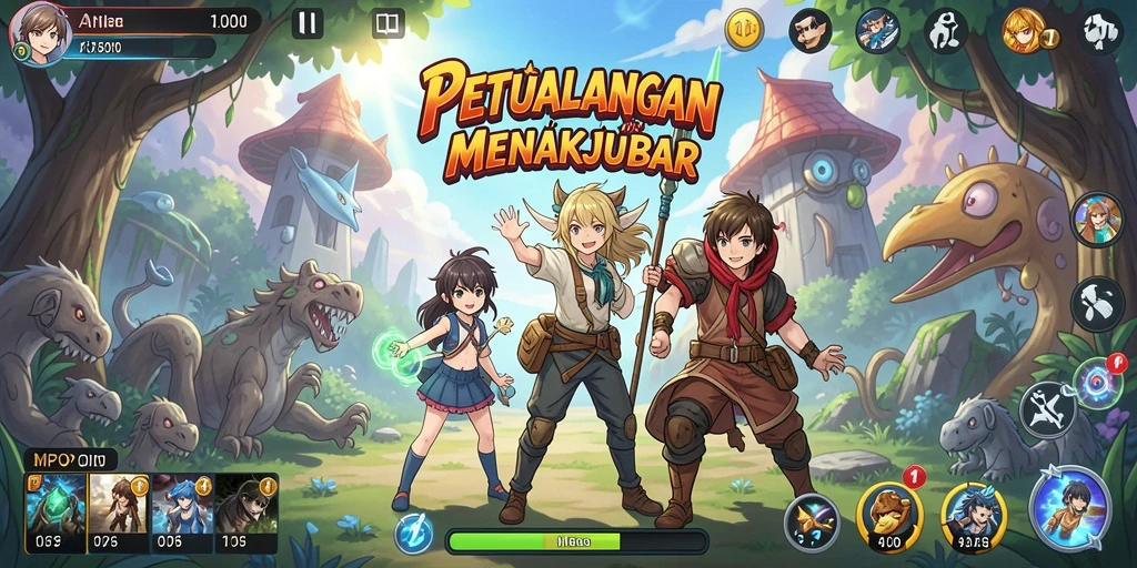Screenshot MPOID menampilkan karakter anime yang beraksi dalam pertempuran.