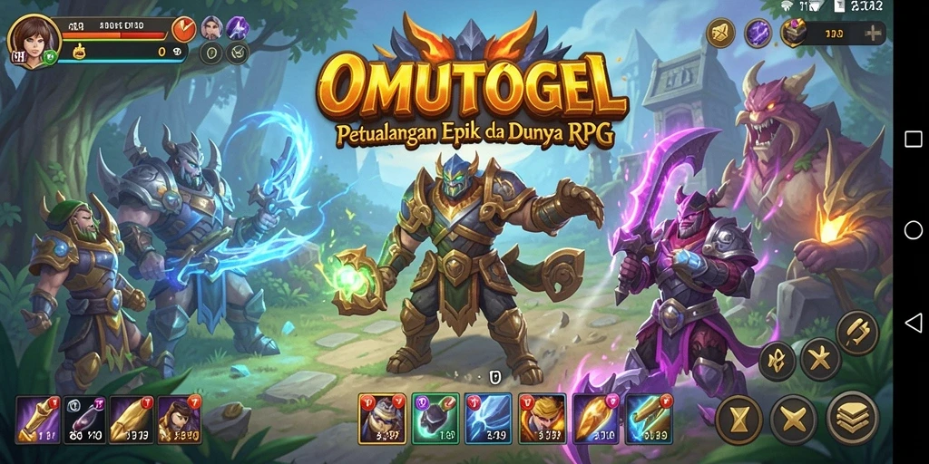 Screenshot gameplay OMUTOGEL menampilkan pertarungan epik dalam dunia RPG.