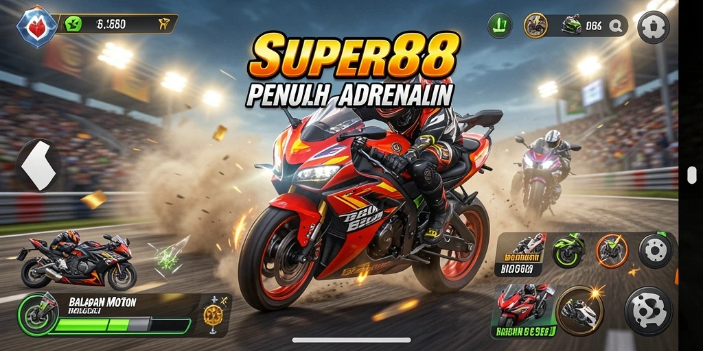 Tampilan utama gameplay balapan motor yang seru di SUPER88.