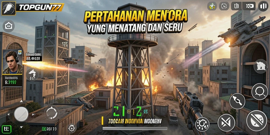 Gameplay menara pertahanan yang seru dan mendebarkan di TOPGUN77.